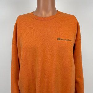 Champion Basic Crewneck Sweatshirt Vtg 90s Script Logo Orange Size L